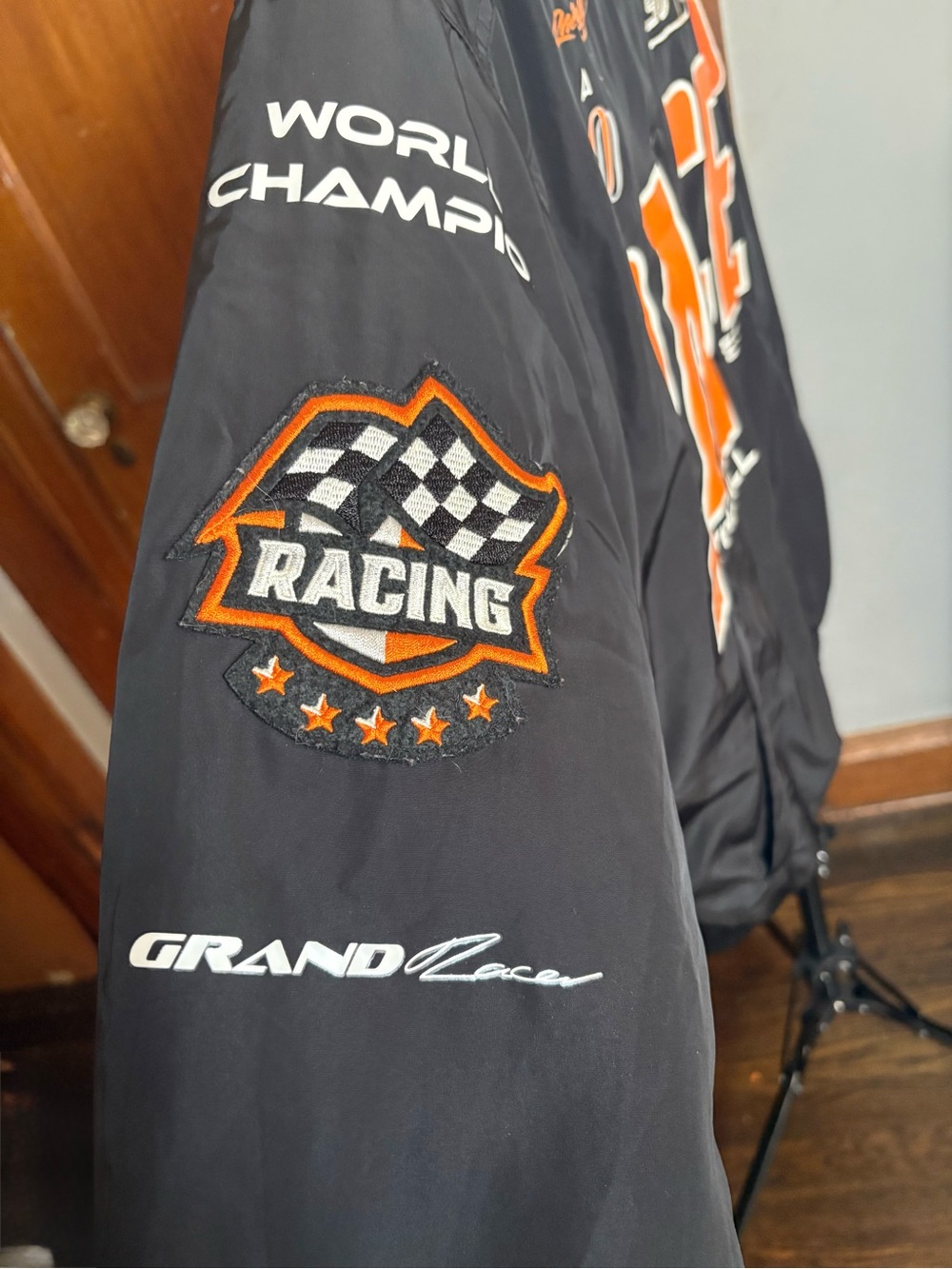 H&M Black and Orange 'RACE' Graphic Bomber Jacket - Picture 7 of 7